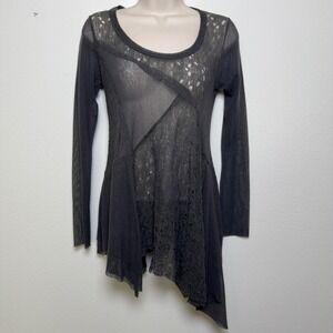 Sun Light Women Fairy Grunge Tunic Top 2 Gray Mesh Fringe Asymmetrical Lagenlook